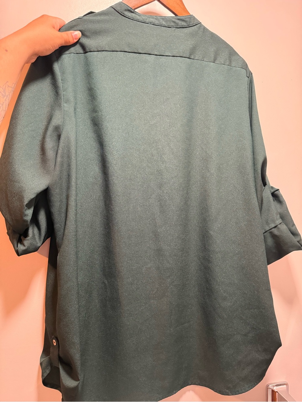 Calvin Klein Women's Emerald Green Button-Front Blouse - Picture 4 of 5